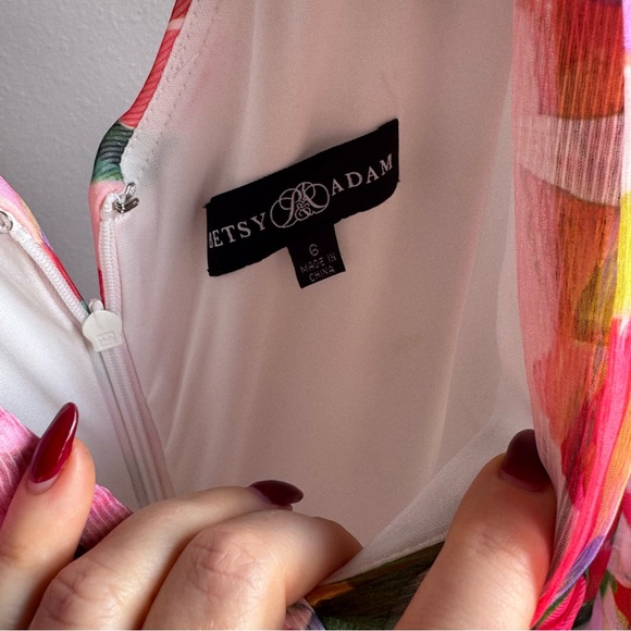 NWT Betsy & Adam Floral Long Sleeve A-Line Gown Maxi Dress Sz 6 - Picture 7 of 10